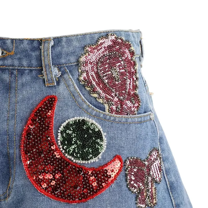 Custom Girls Sequined Tassel Denim Shorts