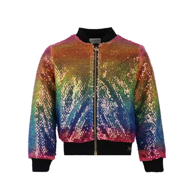 Custom Kids Gradient Sequin Jacket Round Neck Long Sleeve