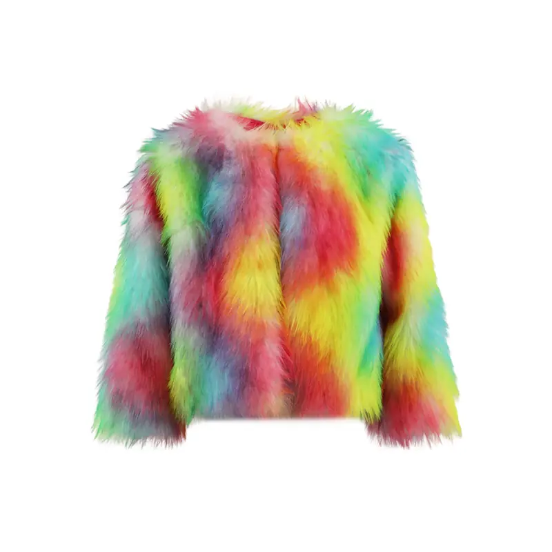 Girls' Dreamy Rainbow Tie-Dye Plush Coat - Image 2