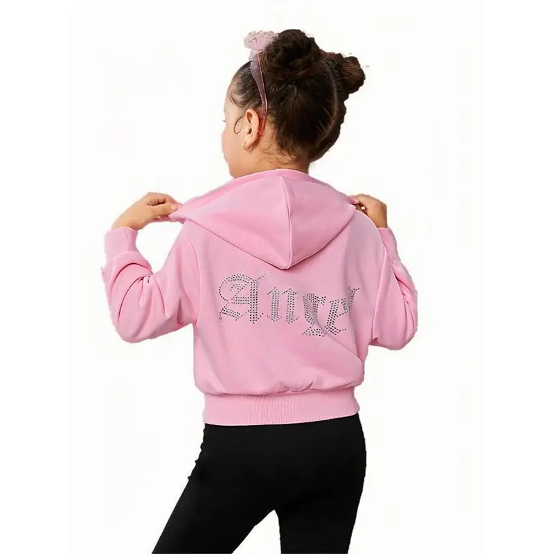 Girls' Costom Fitted Rhinestone Embellished Hooded Sweatshirt