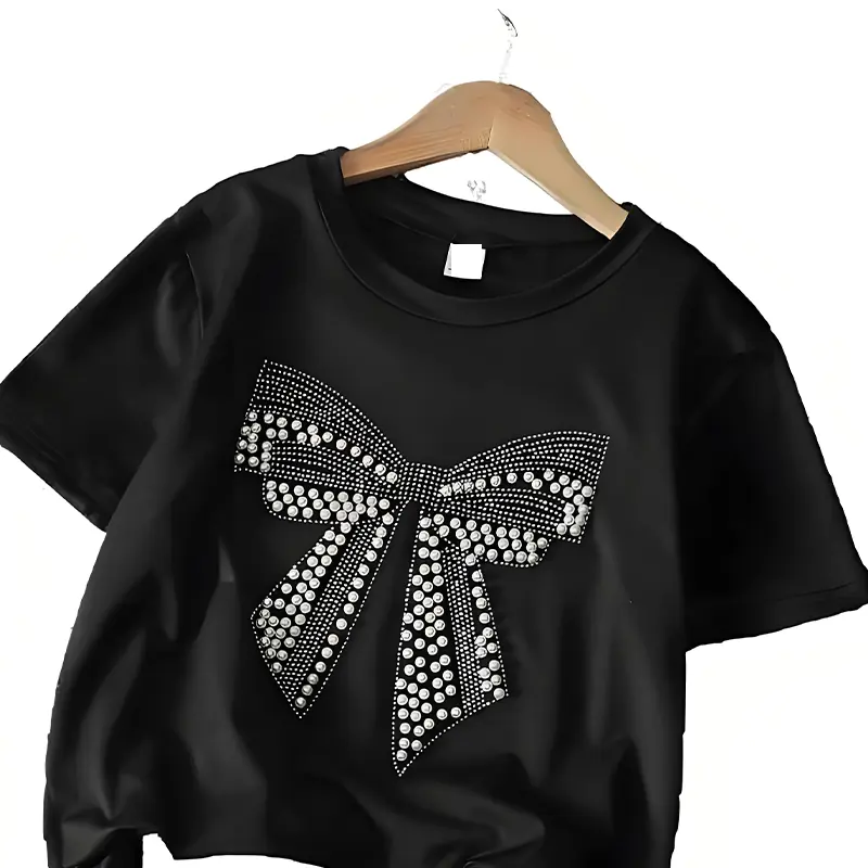 Custom Girls' Kids' Rhinestone Casual T-Shirt - Image 2