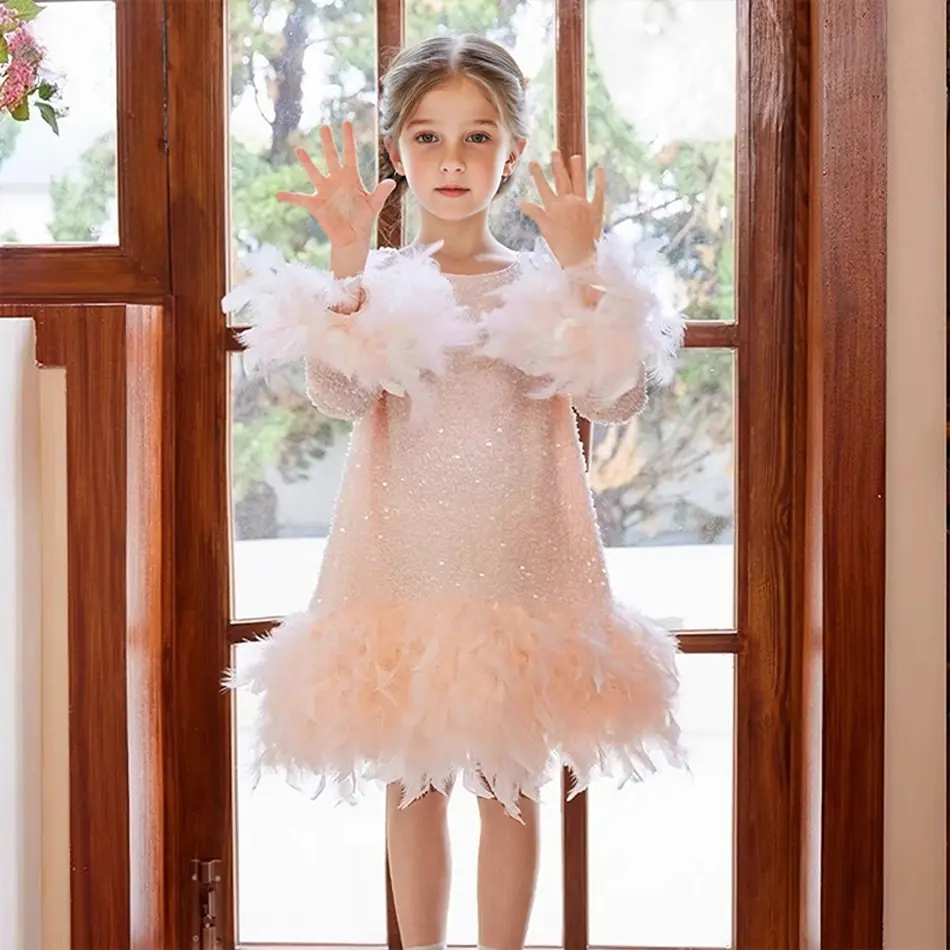 Custom Girls Sequined Tulle Dress Rainbow Color Sleeveless - Image 2