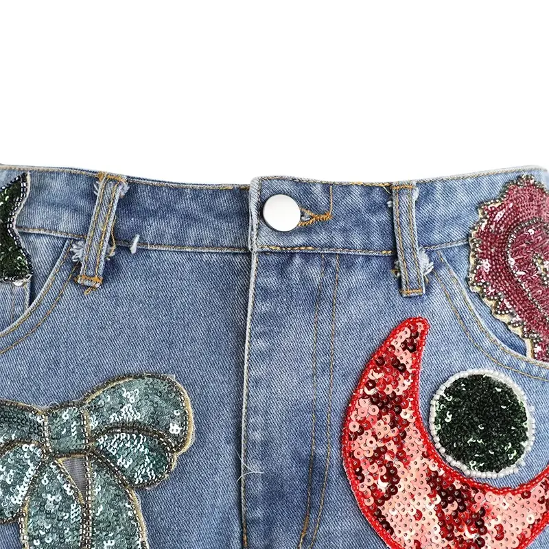 Custom Girls Sequined Tassel Denim Shorts - Image 2