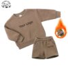 Wholesale Casual Luxury Customize logo Fleece Sweatsuit Shorts Boy Set Kids Clothing Girls Outfits