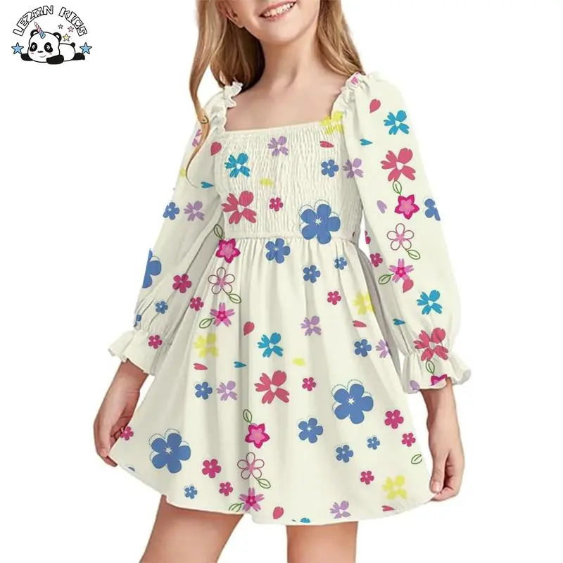Factory Direct Price Long Sleeve Cute Flower Printing Children’s Dress