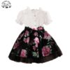 Kids Clothing Girls Cotton Polyester Ruffle Collar Sleeve Shirt Tulle Flower Print Skirt Girls Set Dresses for Kids Girls Custom
