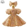 Shiny Children's Poncho Dress Little Girl Flower Child Wedding Bubble Sleeve Princess Dress Sequins Baby's 12 Month Dress