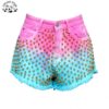 Custom Women's Summer Shorts in Tie-Dye Cotton Denim Breathable Western Style Shorts with Logo Pattern and Stubbed Rivets