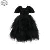 High-end Kid Girls Dress Princess Mesh Trailing Dress Black Sequin Evening Dress for Piano Performance