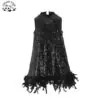 Designer Style Kids Sleeveless Dress Hem Feather Design Black Sequin Skirt  Party Girls Dresses