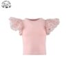 Customized Summer Tulle Elastic Short Puff Sleeve T-shirt for Kids Girls Rainbow Foil Print on Fabric Age 12 Years
