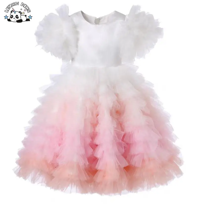 OEM Customizable Wholesale New Product Cute Color Gradient Soft Tulle Kids Princess Girl Dress