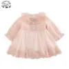 Customized Long Sleeve Casual Cute Pink Baby Girl Tulle Winter Kids Dresses for Girls