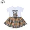 Summer Fashion Scottish Style with Bear Pattern Printed Sister and Brother Girls Boutique Clothes Sets