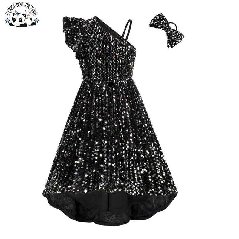Customize Girls One Shoulder Sequin Dress  Party Dress for 5-12 Y  with Sparkly Sequins Popular Girl Dress
