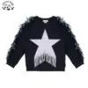 OEM Crew Neck Star Fringe Sleeves Pullover Kids Hoodie Girls Hoodies Sweatshirt for Fall