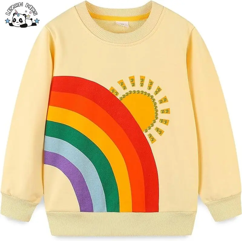 New Product Explosion Rainbow Printing Gem Sun Sweatshirt Top Girls Children's Sweatshirt Girl