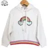 Customizable Girls Sequin Embroidered Rainbow Pullover Fleece White Hoodie with Rainbow Ribs