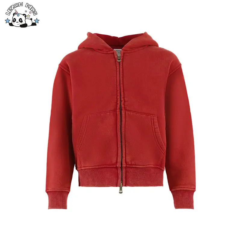 Custom Solid Color Casual Long Sleeve Sweatshirts Boys Zip up Hoodies for 2-14 Years