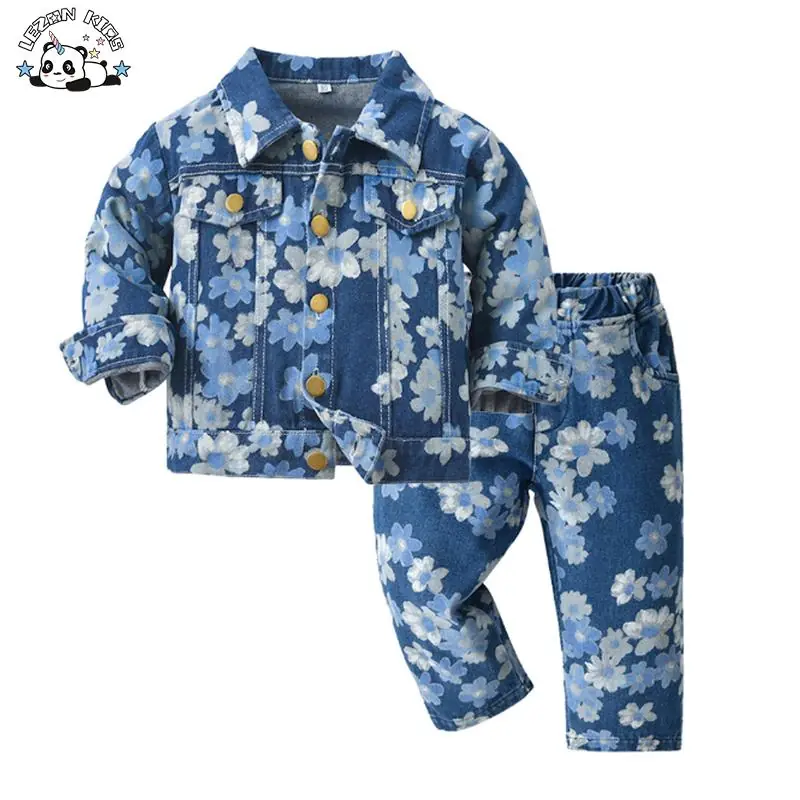 Kids Clothing Wholesale Kids Denim Jackets Flower Print Spring Autumn Boy Set