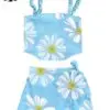 Customizable New Product Explosion Sweet Flowers Printing Blue 2pcs Outfit Girls Boutique Clothing Sets