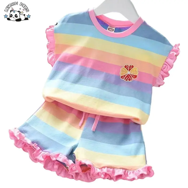 Wholesale High Quality Custom Colorful Flower Printing Girls Clothing Sets Casual for Summer
