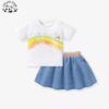 Wholesale Customization Cute rainbow Flower Printing  Girls Clothing Sets for Summer