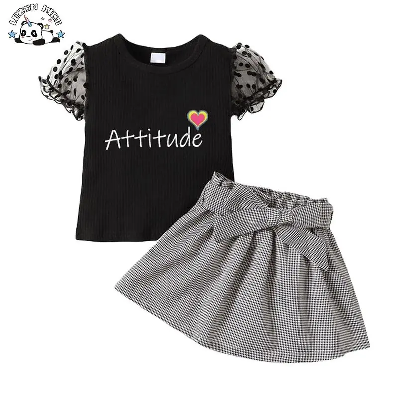 Customized Summer Outfit T Shirt Skirt Set Kids Two-Piece Girls Clothing Set for Summer