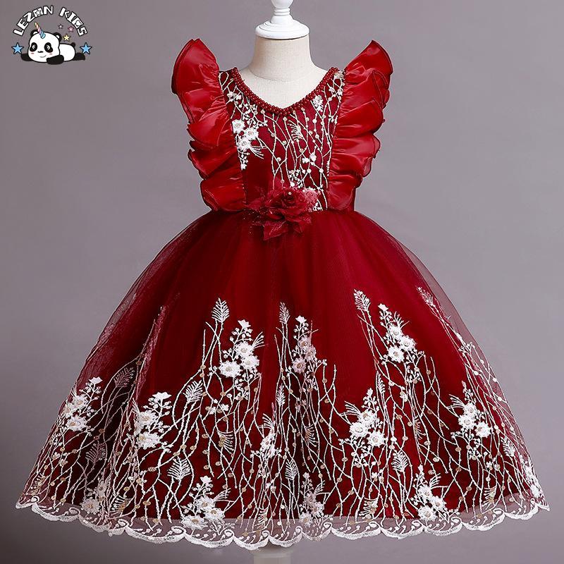 Customizable Hot Selling Sleeveless Flower Lace Girls Dress for Children ODM Party Dress for 2-14 Years with Bow Decoration