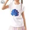 Custom Patchworks Breathable Cotton T Shirt Tops Girls Sequin Sea Shells Patchworks T Shirt