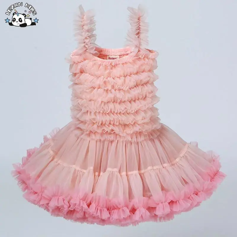 Customizable High Quality Summer Princess Cake Girl Dress Sweet Striped Sleeveless Tutu Girl Dress