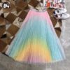 Customizable Girls Satin Rainbow Maxi Pleated Sequin Skirt Kids Fashion Accessory