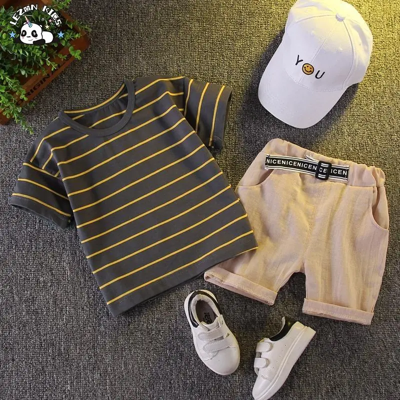 Customizable Baby Boys Short Sleeve T-shirt Tops&amp Pants Outfit 2pcs Set Casual Clothes Sets