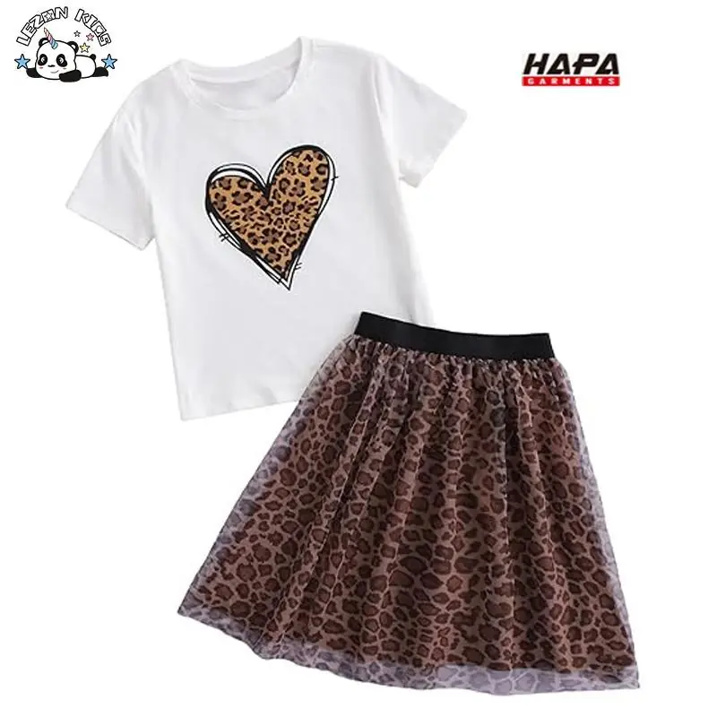 Customizable Fashion Style Leopard Printing T Shirt Set Leopard Skirt Girls Matching Set for Summer