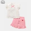 OEM Customizable Summer Girls Clothing Set New Short Sleeves Sweet Shirt Top Skirt Fashion Kids Outfits 2PCS