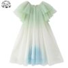 Customizable Girls' Short Sleeve Tulle Dress Gentle Ruffle Puffy Layer Fashionable Print Lace Dress
