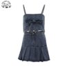 Wholesale High Quality Luxury Denim 2pc Bow tank Top and Skirt Girls Clothing Sets for 11 Years Old