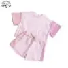 New Style Girls 2-Piece Set Short Sleeve T-Shirt and Shorts Color Block Child Jogger Set