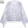 Customizable Girls Silver Sequin Bomber Jacket Tassel Soft Lining Design Cotton Collar Kids Fashion Outerwear