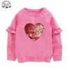 Customizable Girls Crewneck Sequin Heart Shape Pullover Children Hoodie Sweatshirt for Girls