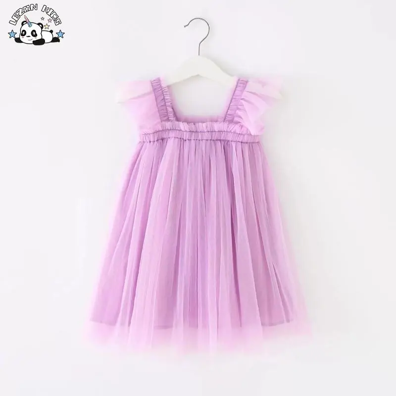 ODM Custom Tulle Princess Dress Baby Girls Solid Pattern Ruffle Decoration Summer Woolen Fabric Dress