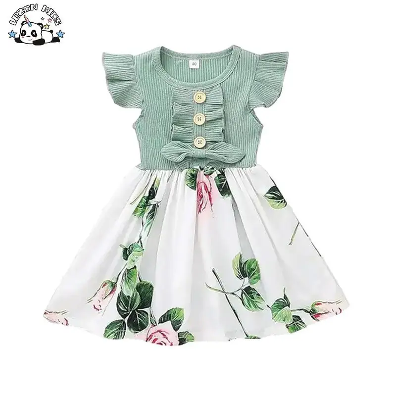 Customizable Summer Fall Floral Casual Sleeveless Ruffle Sundress Mini Design Lace Decoration Girl Dress