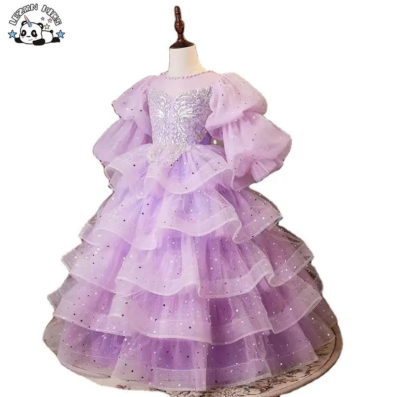 Customizable Wedding Sequin Fairy Frock Puffy Luxury Fancy Birthday Tulle Princess Ball Gown Flower Girls' Dresses for Kids