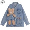 Temperament Trendy Kids Clothes Customized Girls Jacket Bear Patchwork Denim Jean Jacket for Children