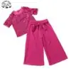 Beaded Suit for Girls Sequined Short Sleeves Top Casual Wide-leg Pants Lace-up Girls Clothing Set