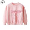 Hot Selling Custom Silk Bow Knot Kids Pullover Sweater Girls Knit Sweater for Winter