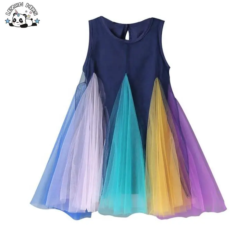 New Fashion Summer Rainbow Dress Casual Dresses SleeveLess Kids Dresses  for 2-14 Years