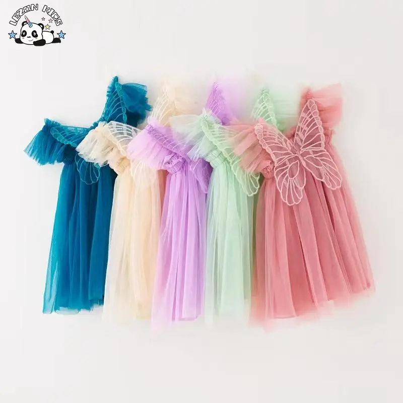 Wholesale Daisy Floral Embroidery Kids Girl Casual Strap Sleeveless Tulle Dresses