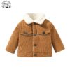 Stylish Winter Cardigan Warm Corduroy Kids Coats Jackets 2-14Y Girls Casual Style Hood Collar Logo Decoration Solid Long Coats