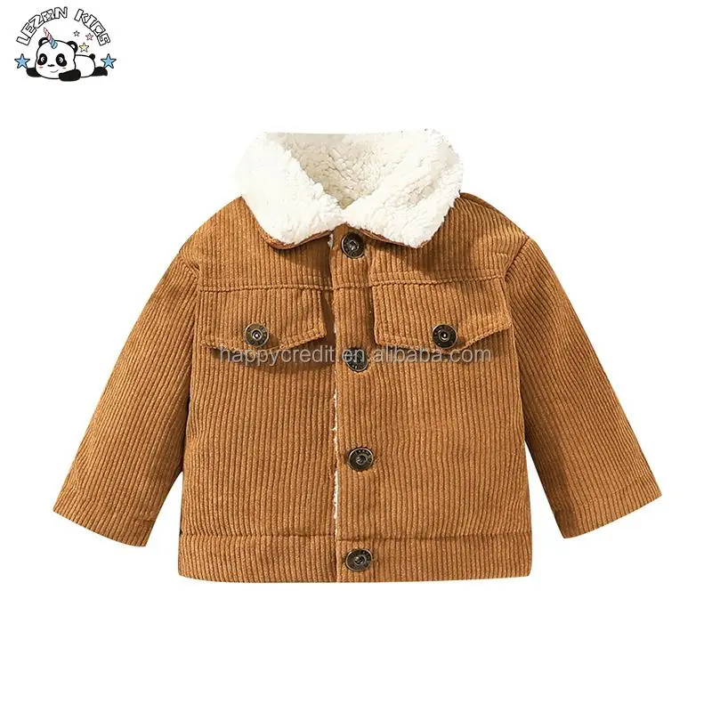 Stylish Winter Cardigan Warm Corduroy Kids Coats Jackets 2-14Y Girls Casual Style Hood Collar Logo Decoration Solid Long Coats